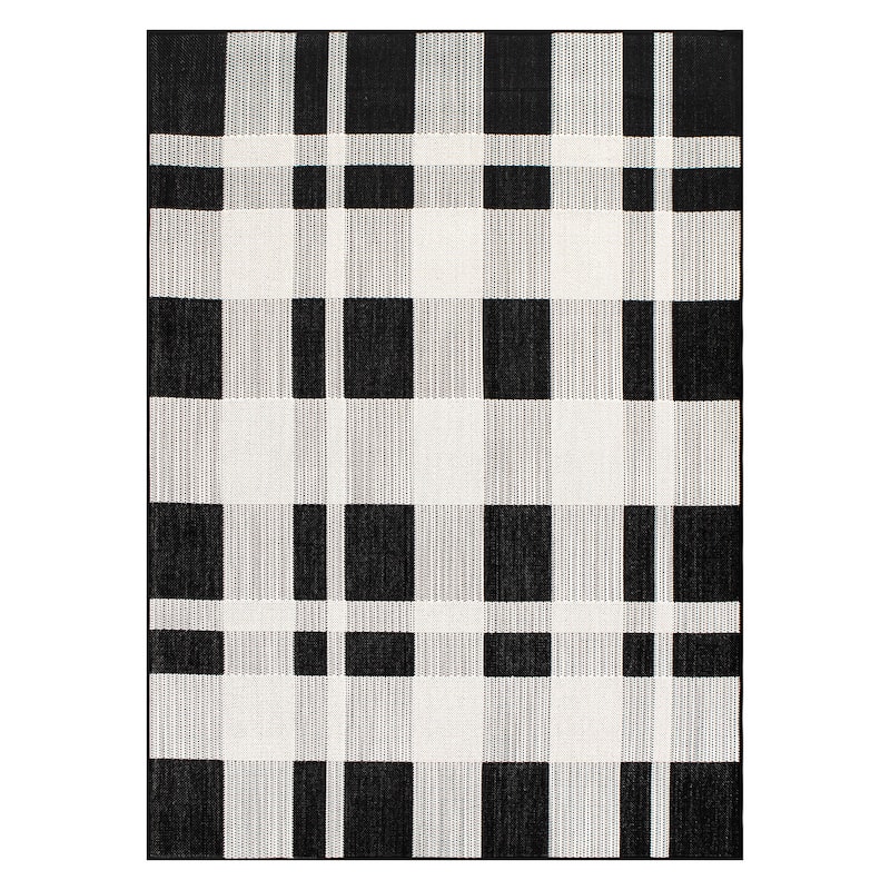 Contemporary Plaid Indoor/Outdoor Flatweave Waterproof Backyard Patio Area Rug