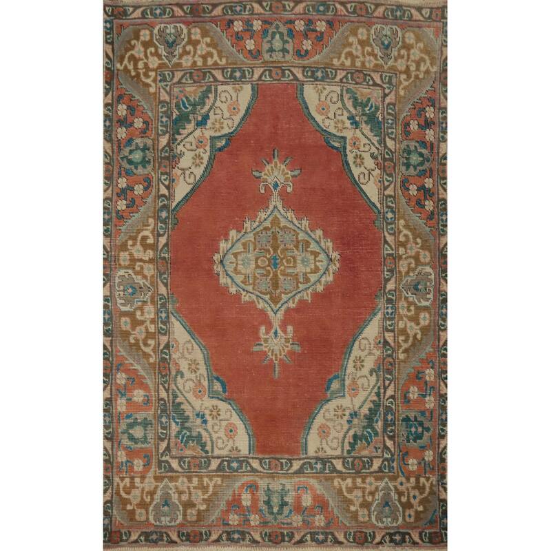 Hand Knotted Oriental 100% Wool Carpet Traditional Medallion Oranges & Rust Tabriz Area Rug - 6' 3'' X 4' 4''