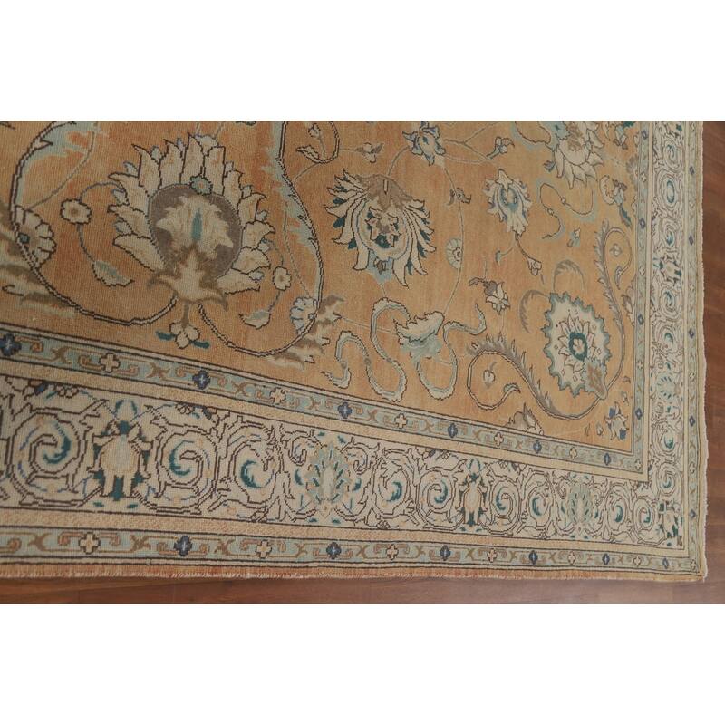 Hand Knotted Oriental 100% Wool Carpet Traditional All-Over Oranges & Rust Tabriz Area Rug - 11' 1'' X 7' 3''