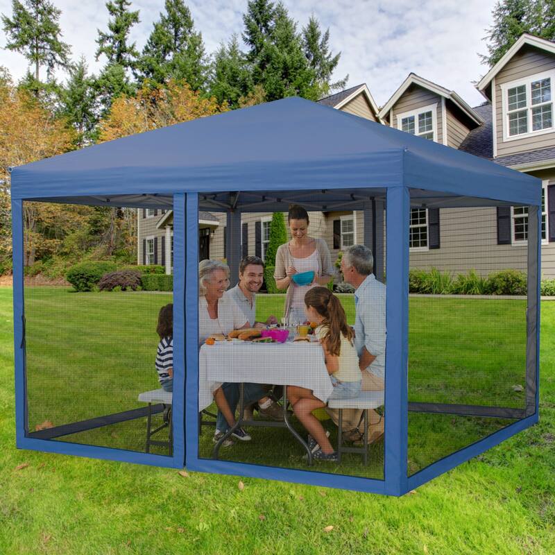 10x10 FT Pop Up Canopy Tent with Mosquito Netting, Adjustable Height, Portable Sun Shelter with Wheeled Bag