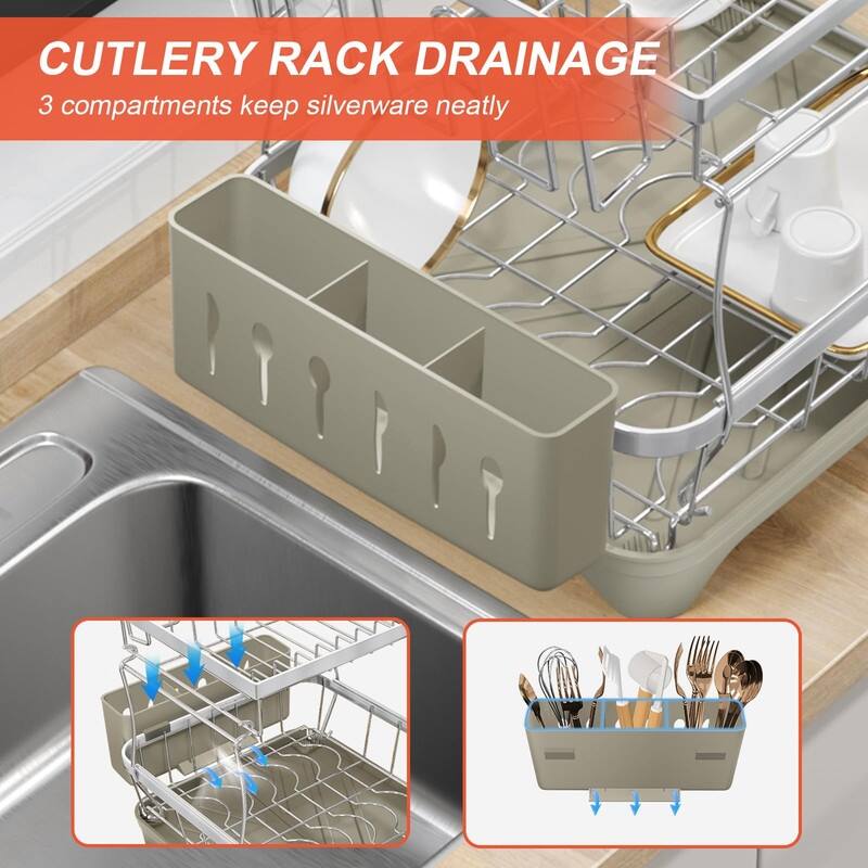 Stainless Steel Dish Drying Rack with Drain Tray & Cup Holder
