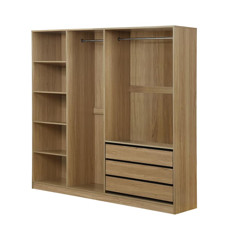 Open Armoire Wardrobe with 3 Drawers 67.70 Inch Freestanding Wardrobe with Clothes Rail Wooden Bedroom Storage Cabinet
