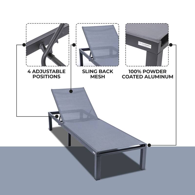 Marlin (Set of 2) Modern All-Weather Patio Chaise Lounge Chair with Powder-Coated Aluminum and 4-Position Adjustable Recliner