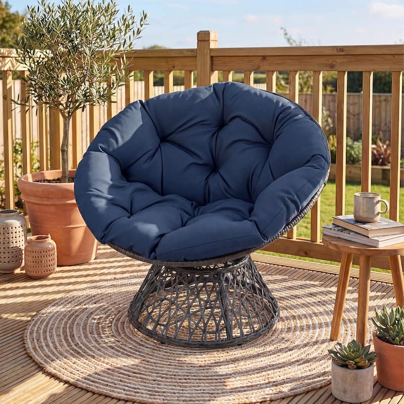 Gymax 360-DegreeSwivel Papasan Chair Round Wicker Lounge Chair w/Thick