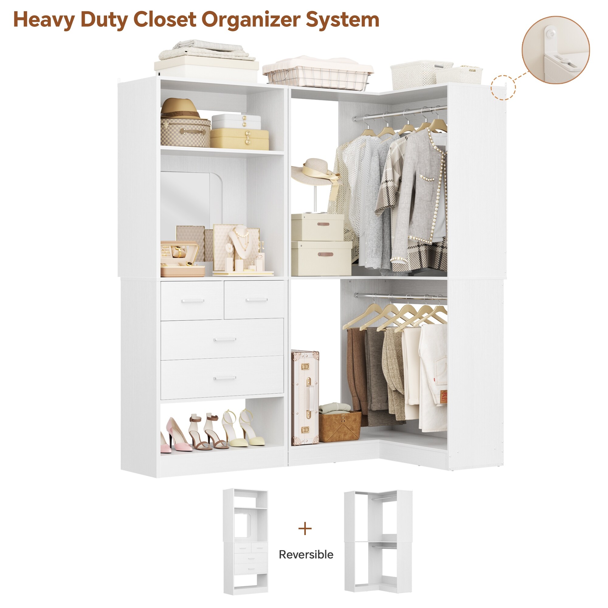 Cimly Set of 2 Corner Closet System with Drawers, Freestanding