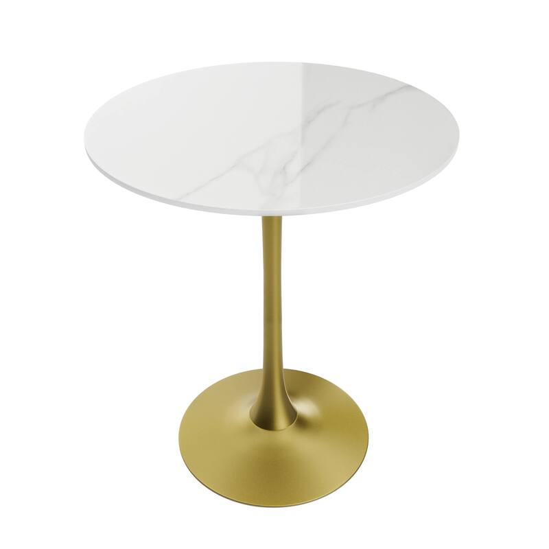 Round Dining Table Marble Modern Tulip Table Slate Tabletop with Metal Pedestal Base