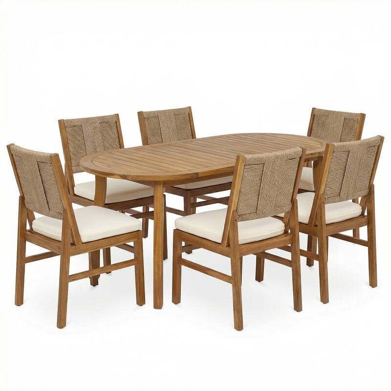 Christopher Knight Home - Arly Outdoor Acacia Wood Dining Set with Woven Wicker Chairs & 70" Oval Dining Table