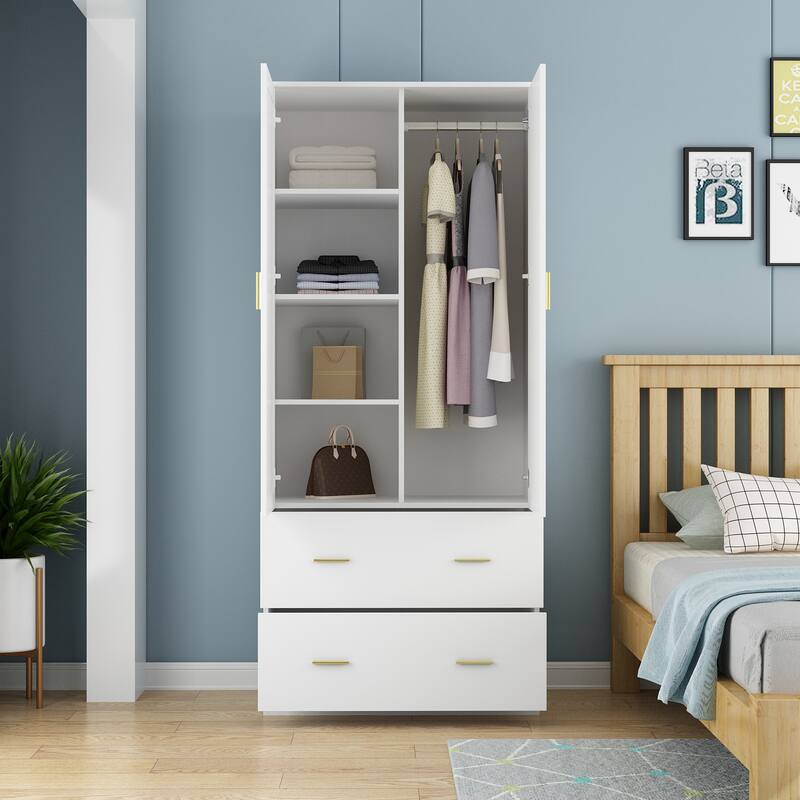 Kerrogee Bedroom Armoires Wardrobe with Mirror Drawers and Doors