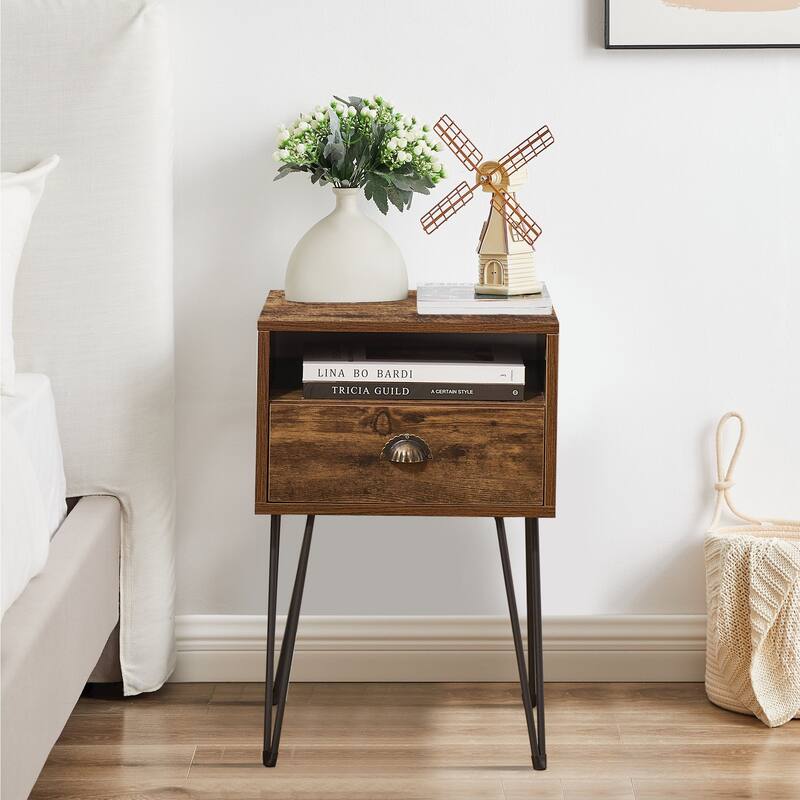 VECELO Mid-century Modern 1-drawer Wood Nightstand