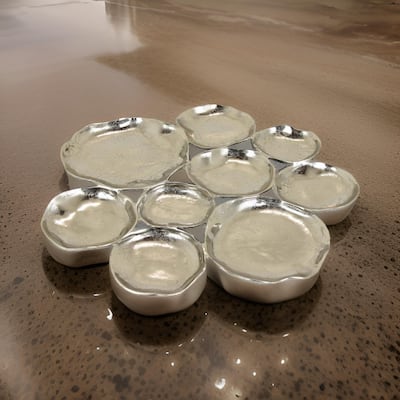 Jiva 9 Piece Decorative Bowl Set, Irregular Shaped Design, Silver Metal