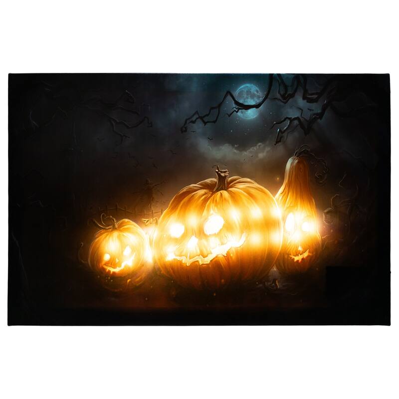LED Spooky Halloween Jack-O-Lanterns Canvas Wall Art 23.5"x15.75"