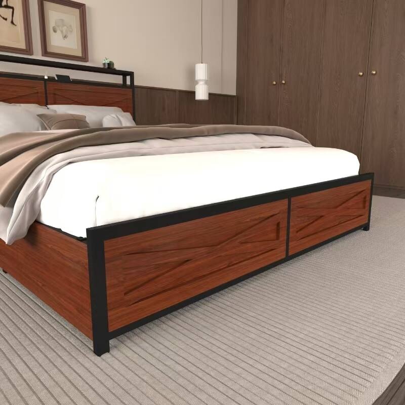 Smart LED Platform Bed with Charging Station, Heavy Duty Metal Bed Frame, Practical Storage Bed with 4 Drawers