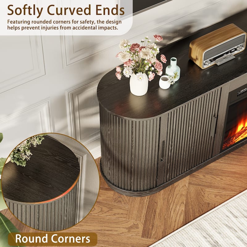 BOSSIN 60"Modern Electric Fireplace TV Stand with Fluted Panels, Adjustable Shelves, 5-Level Flame Brightness for TVs up to 70"