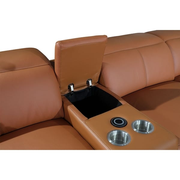 Camel Italian Leather Power Reclining U Shaped Eight Piece Corner Sectional With Console Camel Italian Leather Power Reclining U Shaped Eight Piece Corner Sectional With Console
