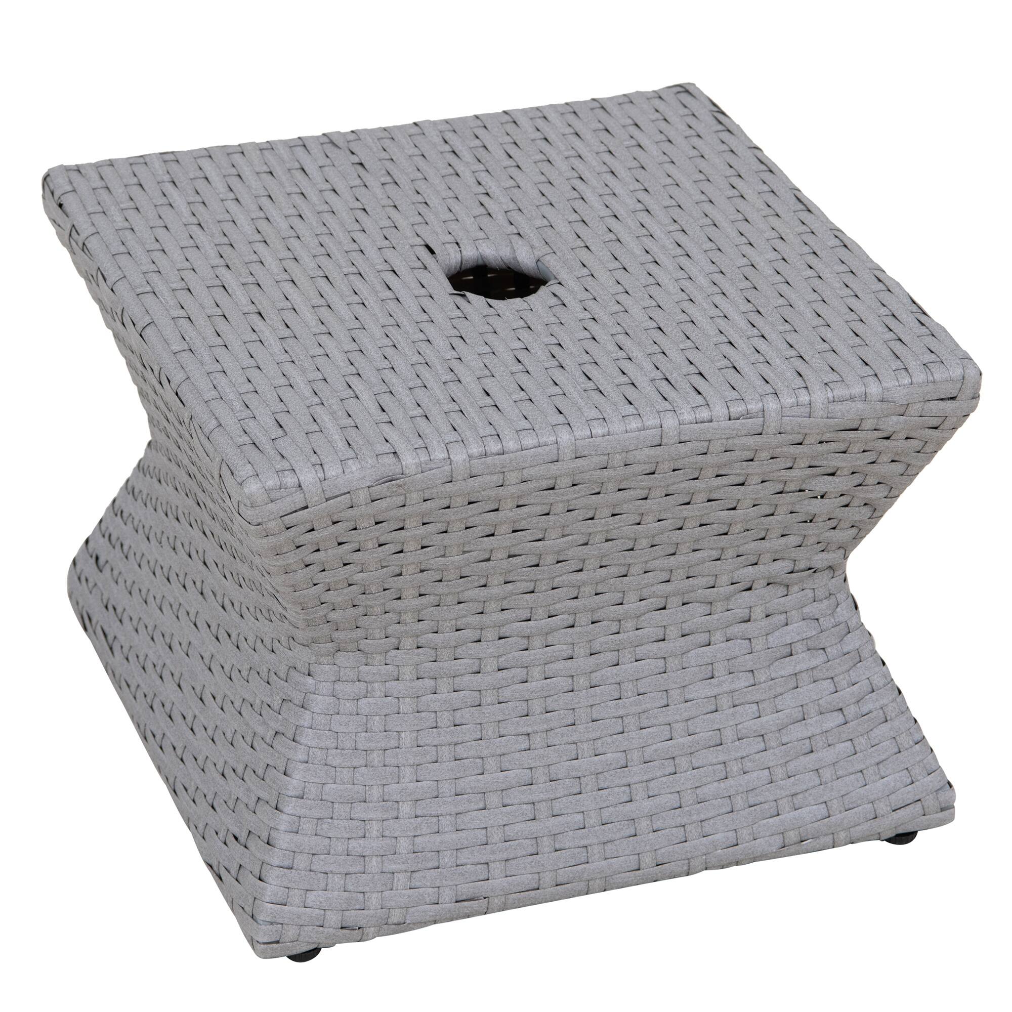 Sunjoy 16” Square Outdoor Wicker Side Table with Umbrella Hole, Combination Umbrella Stand Side