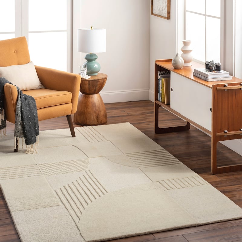 Plaba Handmade Modern Wool Rug - Cream - 9' x 12'