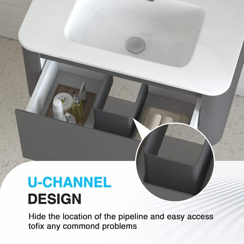 GDF Studio - Greyson American Design Floating Bathroom Vanity with Integrated Ceramic Basin and Soft-Close Drawer