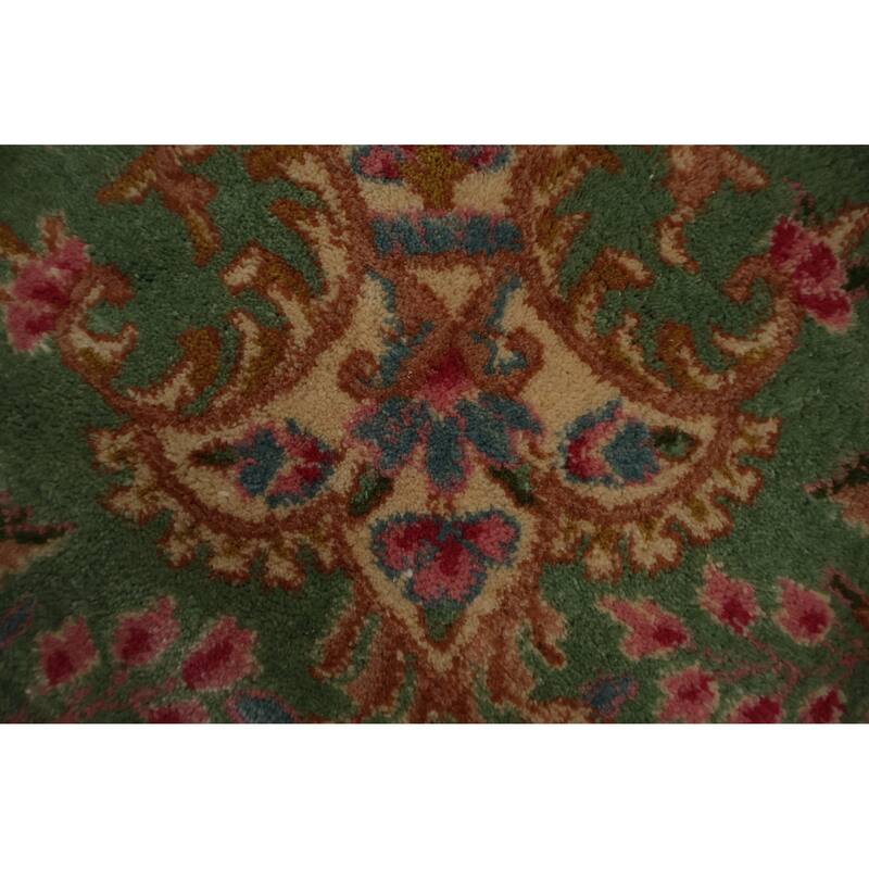 Hand Knotted Oriental 100% Wool Carpet Traditional Floral Green Kerman Area Rug - 11' 9'' X 8' 6''