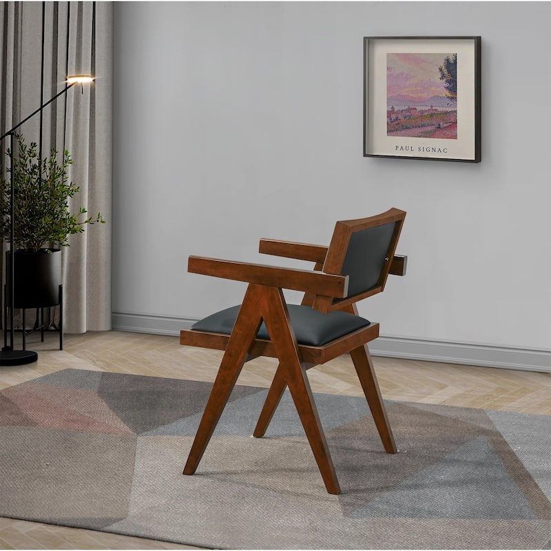 GDFStudio - Athena Mid-Century Silhouette Vegan Leather Dining Chair with Solid Wood Frame & Ergonomic Arm Design, Set of 2