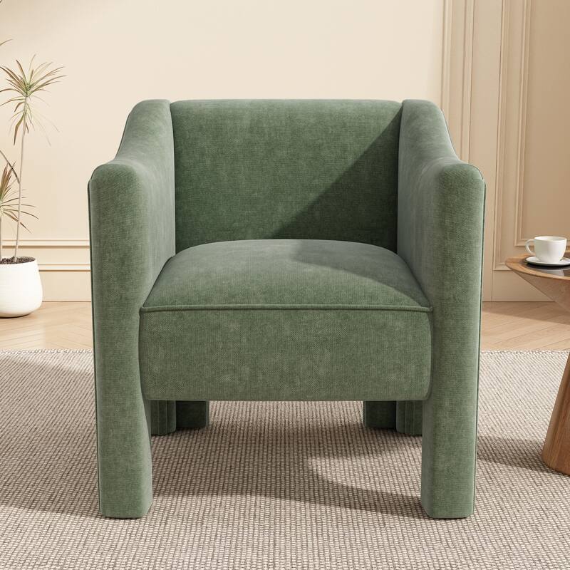 Roomfitters Modern Chenille Barrel Accent Chair with Enclosed Arms, Upholstered Armchair - Green