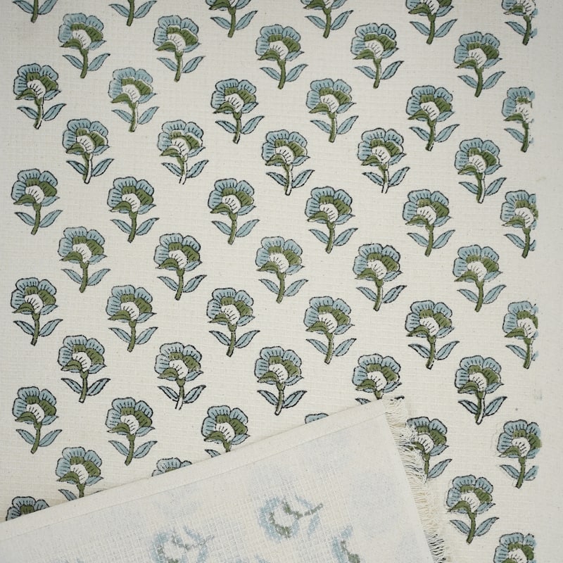 Fabdivine Honeycomb or Waffle Weave Hand Block Floral Print Hand Towel, Kitchen Gift Use - Rohini- Sky Blue, Green - Set of 6
