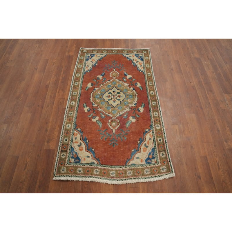 Hand Knotted Oriental 100% Wool Carpet Traditional Medallion Oranges & Rust Tabriz Area Rug - 4' 4'' X 2' 6''