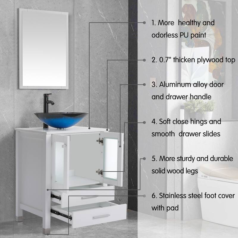 24" Bathroom Vanity with Sink Set Storage Cabinet Combo