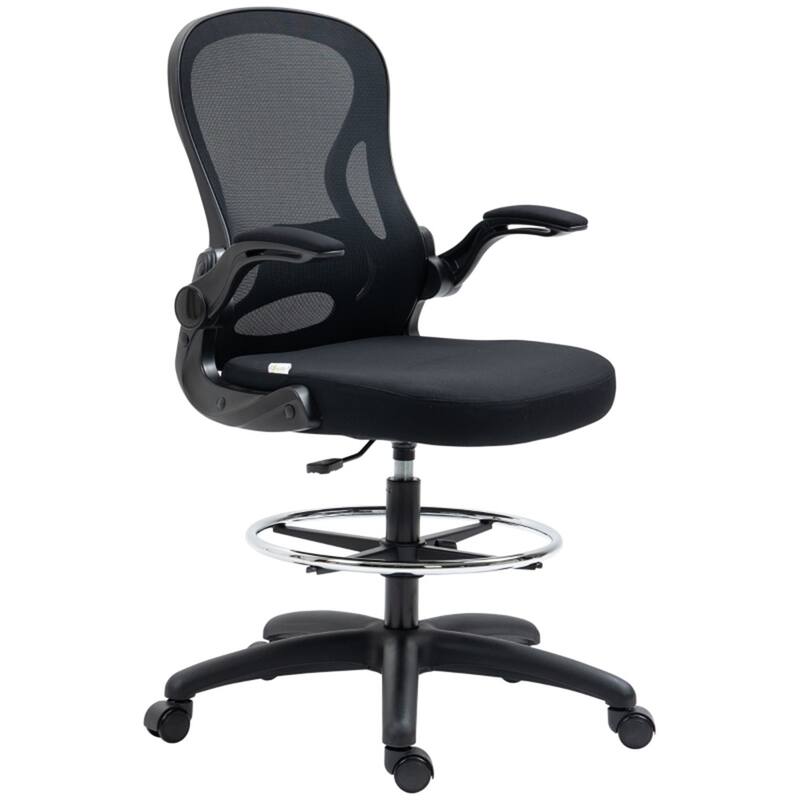 Black Mesh Ergonomic Drafting Chair with Lumbar Support and Footrest - 23.2" W x 25.6" D x 40.2"-48" H - Black