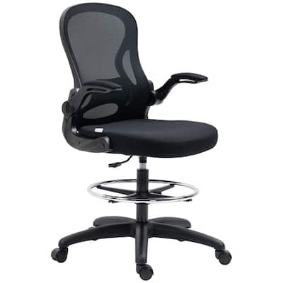Black Mesh Ergonomic Drafting Chair with Lumbar Support and Footrest - 23.2" W x 25.6" D x 40.2"-48" H