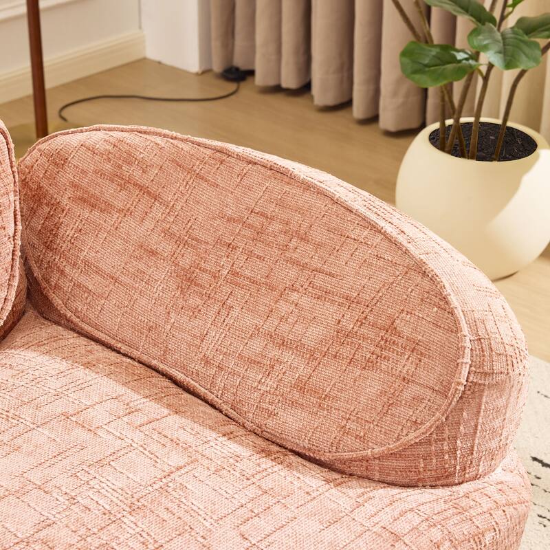 Curved 2 person compress sofa. It has armrests on both sides, comes with two pillows,is suitable for small - sized apartments