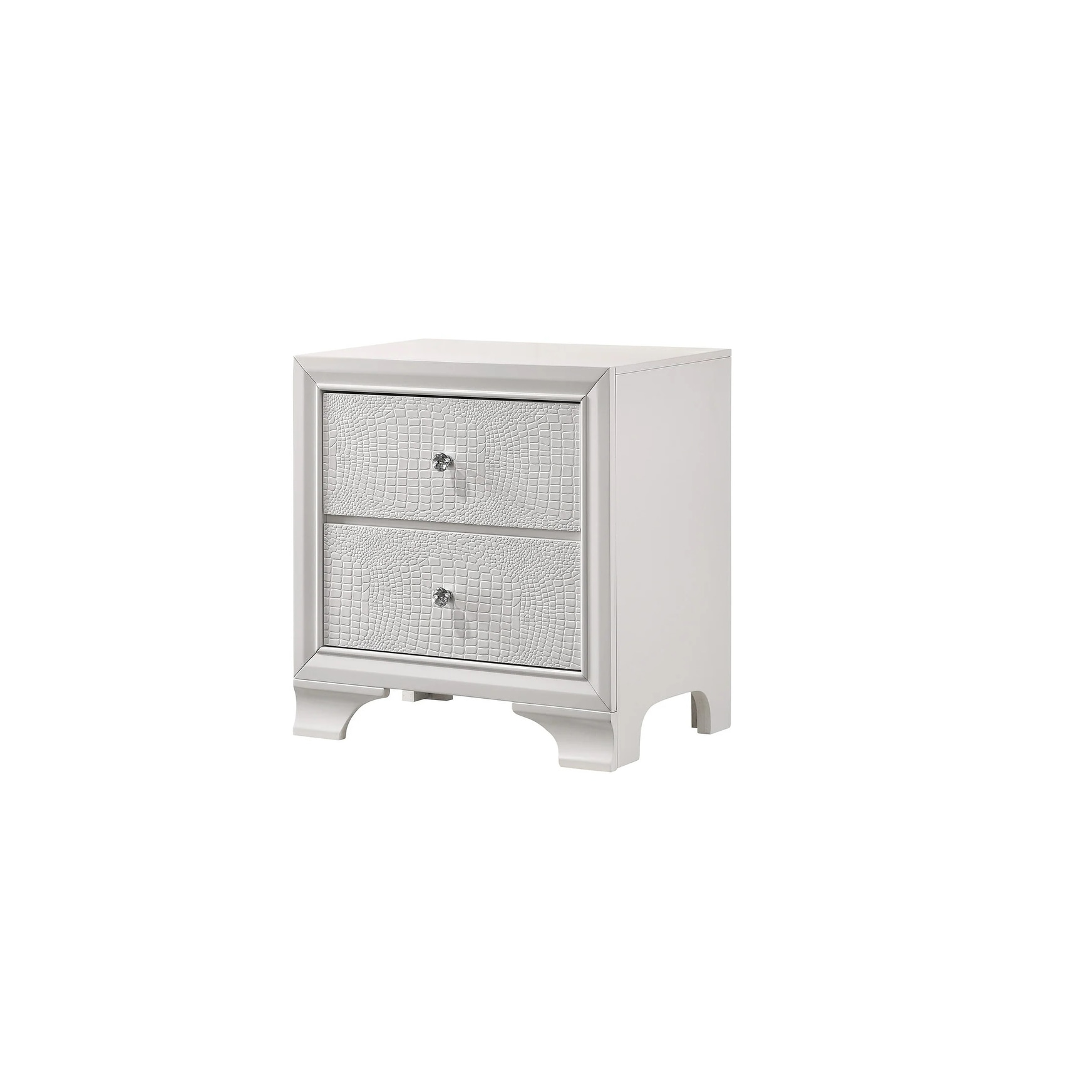 Modern Glam Two-Drawer Nightstand, Embossed Crocodile Pattern