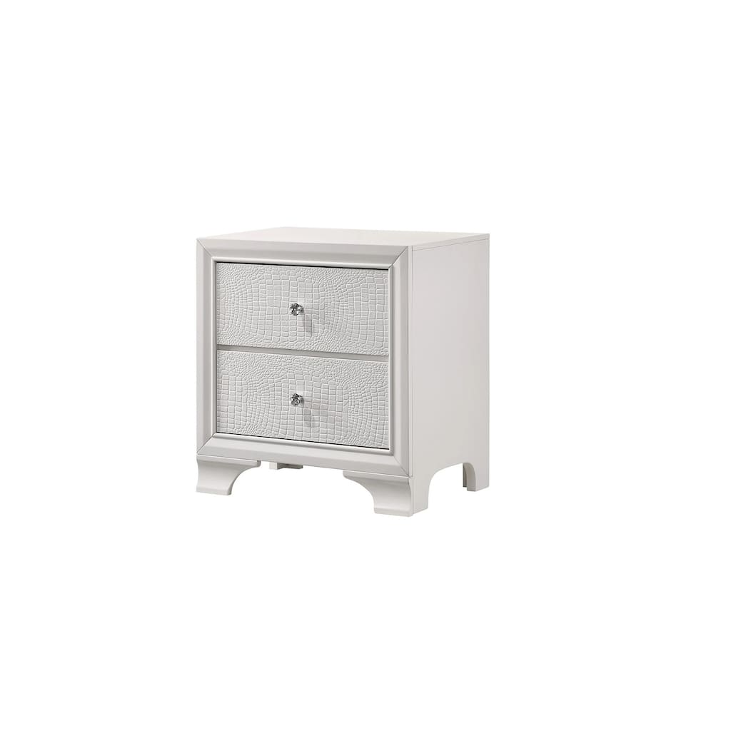 Nightstand with 2 Drawers, Embossed Crocodile Pattern Nightstand, Sofa Side Table with Faux Crystal Dimond Pull