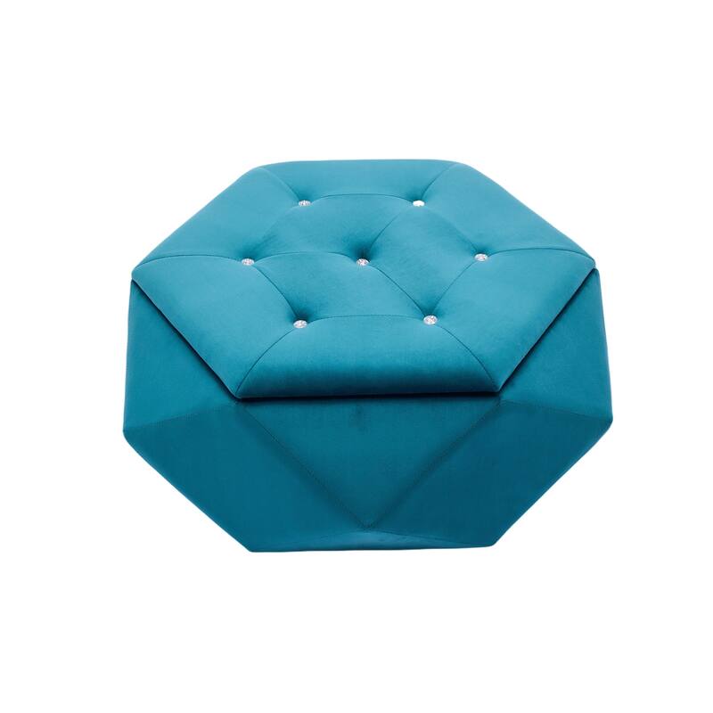 Blue Elegant Velvet Diamond Tufted Storage Ottoman - Multi-Functional Seating for Living & Bedroom