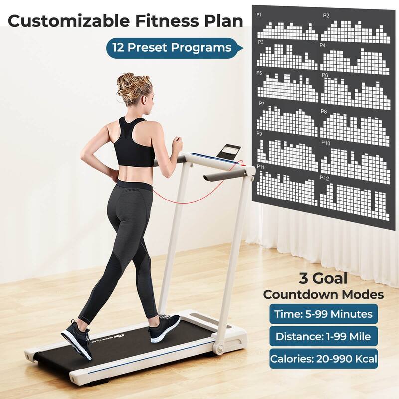Goplus 2.25HP 3-in-1 Folding Treadmill W/Table Speaker Remote Home - See details