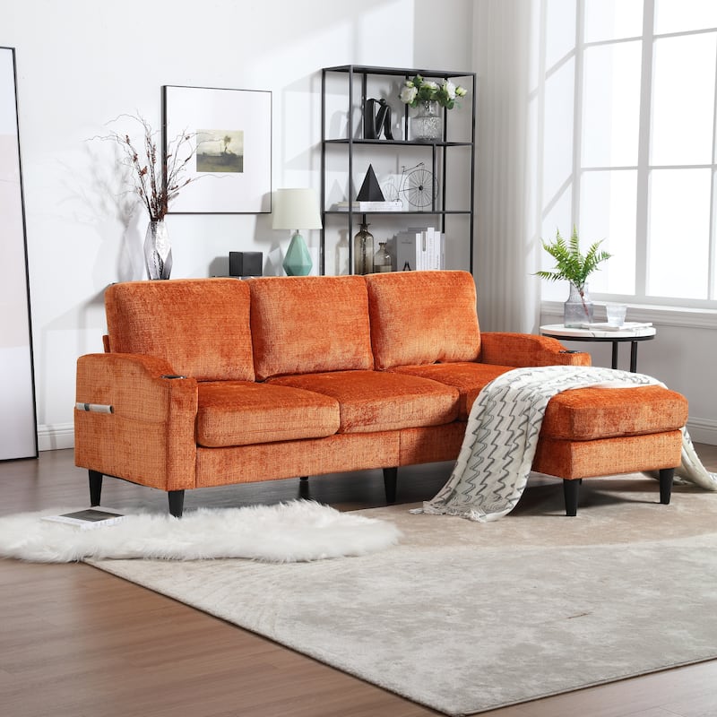 Modern Chenille Living Room Sofa Cozy Sectional Sofa with Storage Ottoman