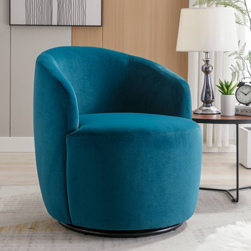 Velvet Swivel Accent Armchair Barrel Chair With Powder Coating Ring - Teal