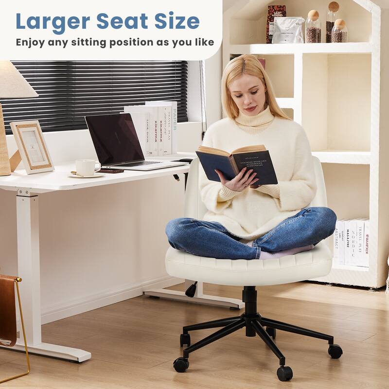 Criss Cross Legged Wheels Home Office Desk Chair, Leather Stools