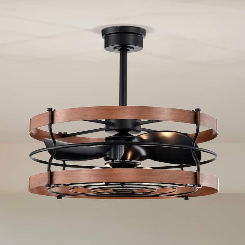 Isla 26 Inch Drum Style Wood Shade Fandelier with Light