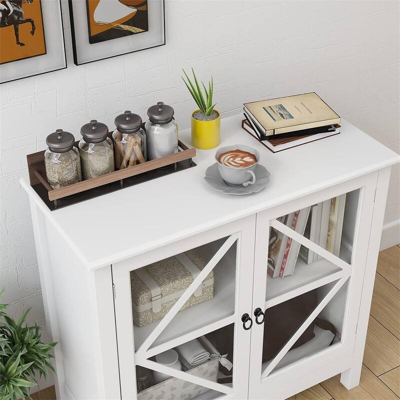 Sideboard Cabinet Display Buffet Storage Cabinet with Double Framed Glass Doors Entry Cabinet for Home Kitchen