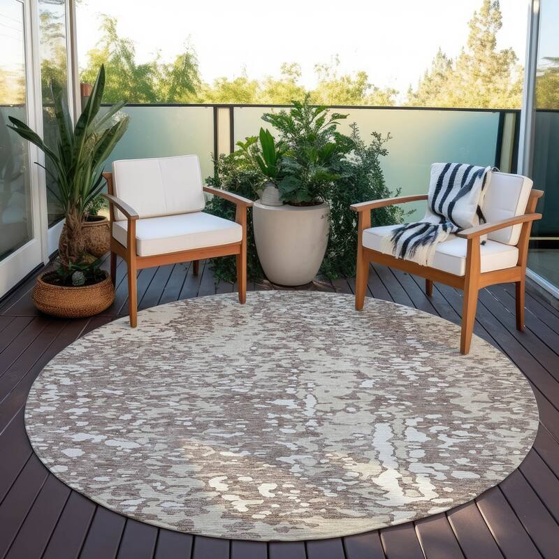 Machine Washable Indoor/ Outdoor Modern Abstract Chantille Rug - Taupe - 8' x 8'