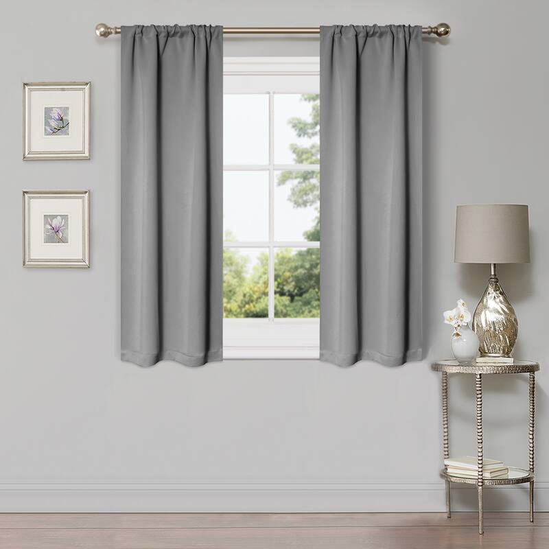 Modern Solid Room Darkening Blackout Curtains, Rod Pocket, Set of 2 - 2PC- 26" X 63" - Silver