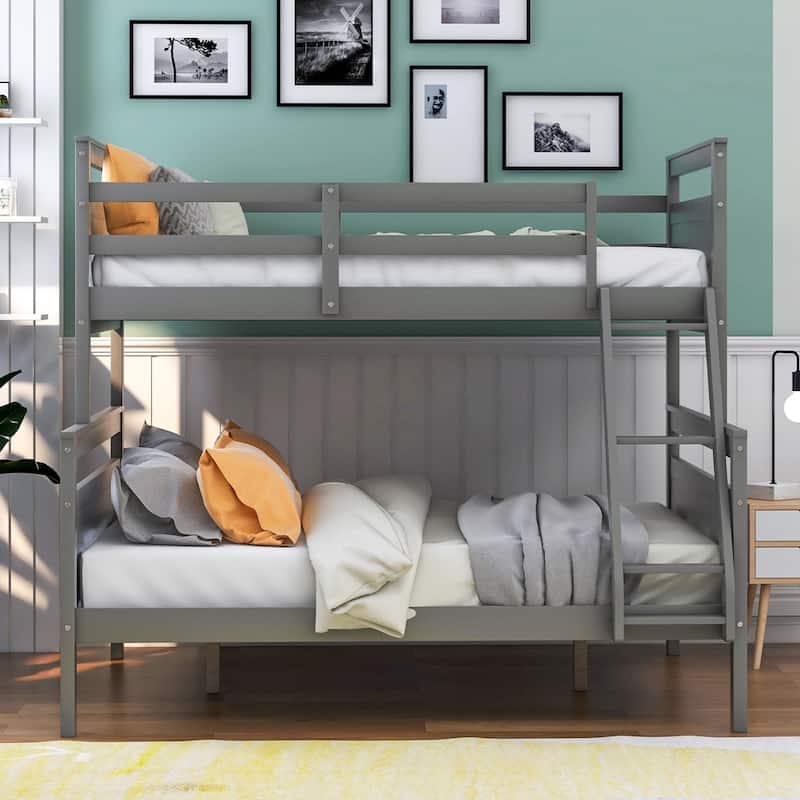 Twin over Full Bunk Bed with ladder, Safety Guardrail