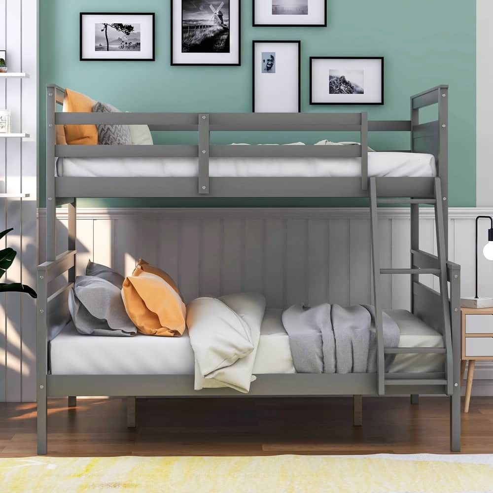 Twin over Full Bunk Bed with ladder, Safety Guardrail