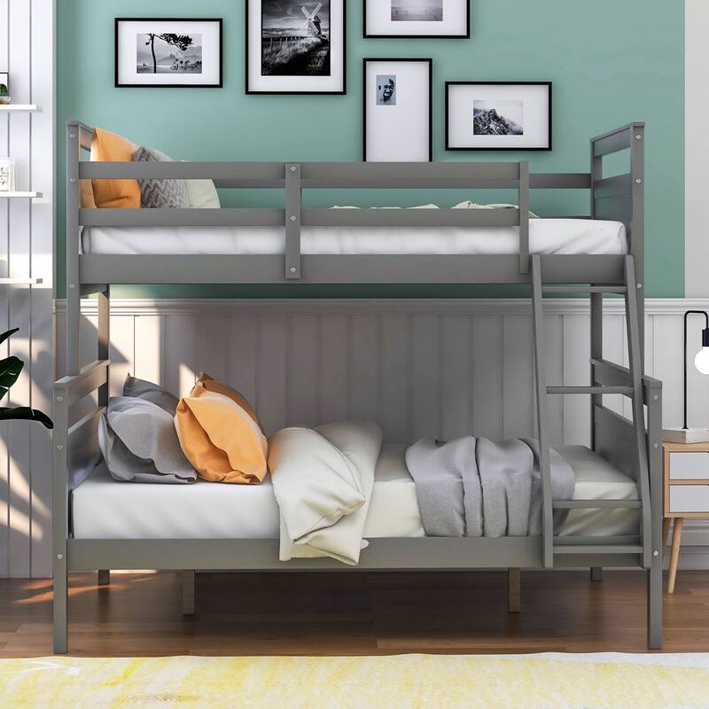 Twin over Full Bunk Bed with ladder - Grey