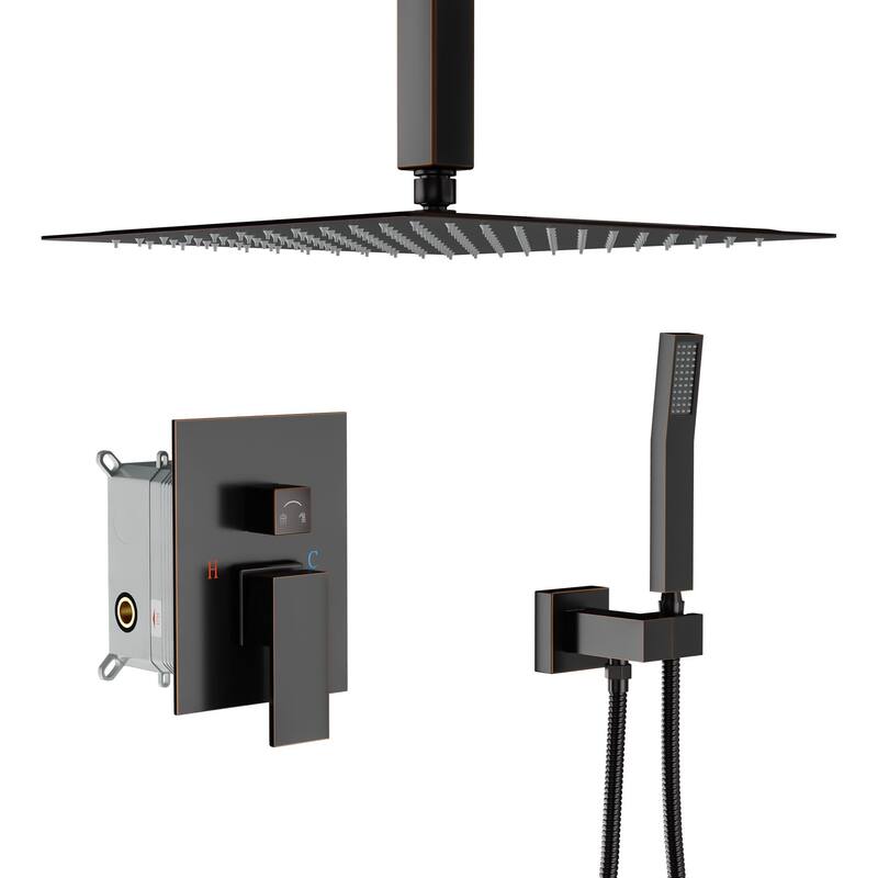 Lordear Shower System - Rainfall Overhead Shower and Handheld Shower Set with Valve Combo - Oil Rubbed Bronze
