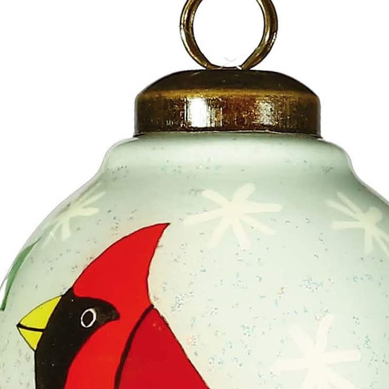 Festive Glitter Red Cardinal Hand Painted Mouth Blown Glass Ornament - 4" x 2.5" x 2.5"