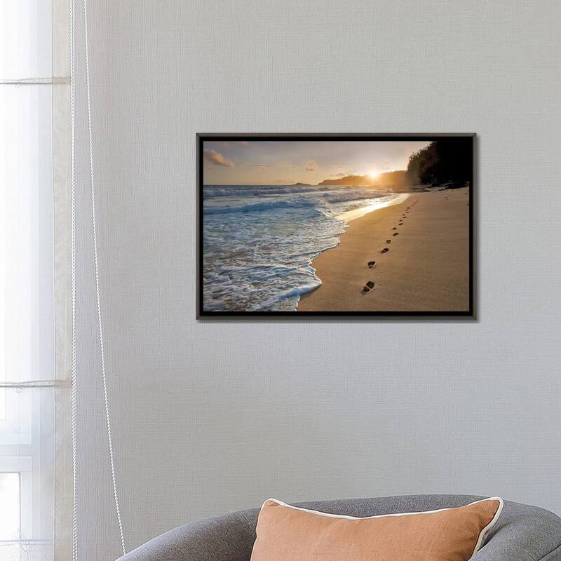 iCanvas "Footprints On The Sand" by Dennis Frates Framed