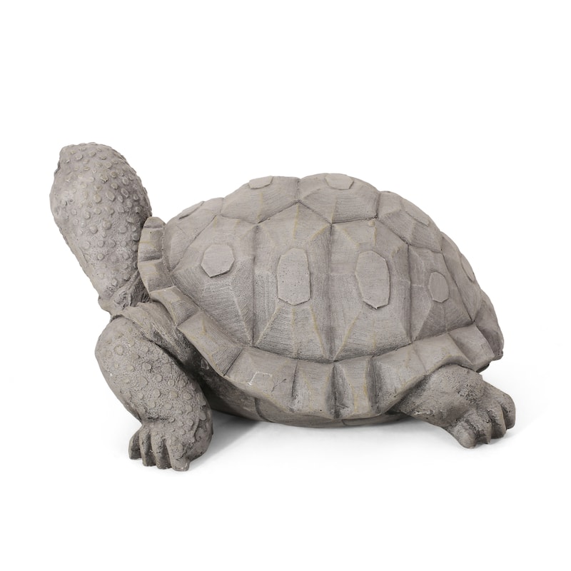 Roomfitters Outdoor Turtle Garden Statue, 15-Inch Cast Stone Decorative Sculpture in Lightweight Concrete, Dark Gray