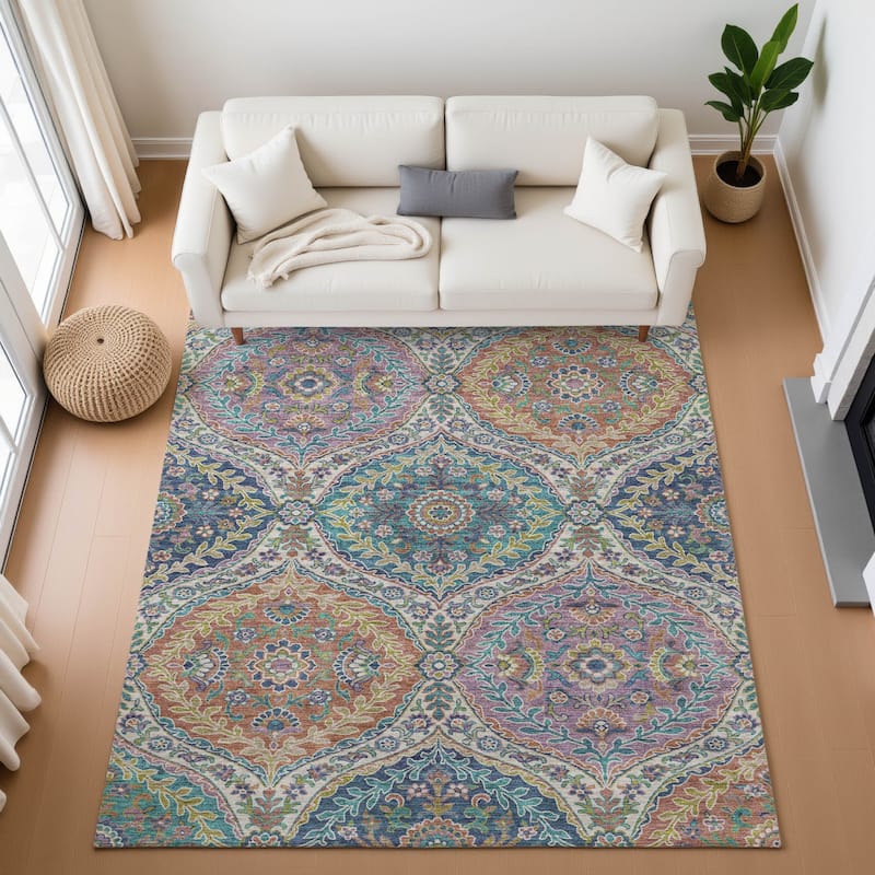 Premium Washable Super Soft Traditional Global Mayfield Rug - Blue - 9' x 12'