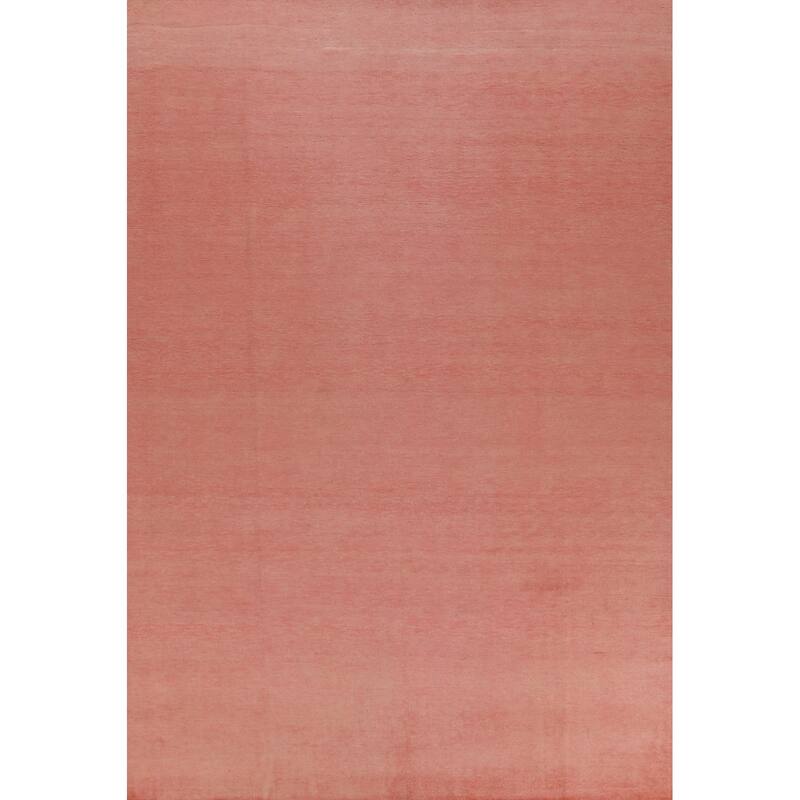 Hand Knotted Oriental 100% Wool Carpet Modern Solid Pink Gabbeh Area Rug - 11' 10'' X 8' 11''